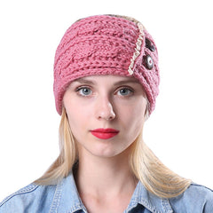 Women Winter Earmuffs Ponytail Knit Beanie Caps Outdoor Messy High Bun Hat