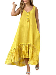 Women Loose Fit V-Neck Solid Summer Holiday Dress