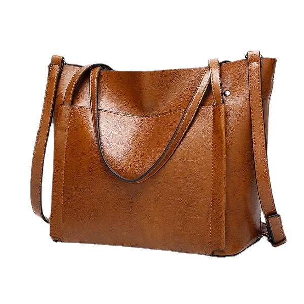 Women Oil Leather Tote Handbags Vintage Shoulder Capacity Crossbody Bags