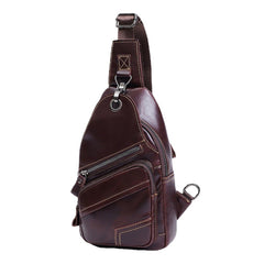 Men Genuine Leather Large Capacity Outdoor Casual Chest Bag Convertible Shoulder Strap Multi-pocket Crossbody