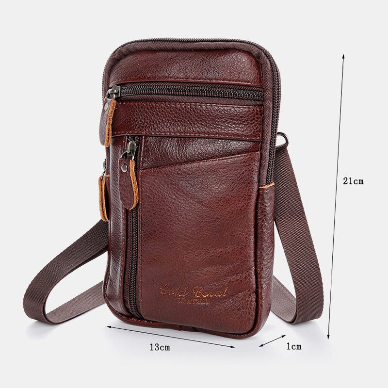 Men Genuine Leather Large Capacity Vintage 6.5 Inch Phone Bag Waist Crossbody Shoulder