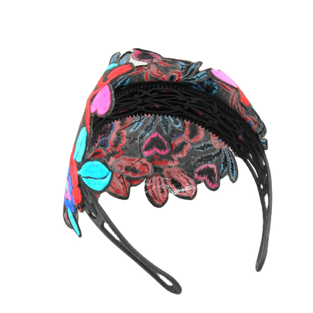 Women Manual Vintage Embroidery Hallow Ethnic Style Flower Printing Headband