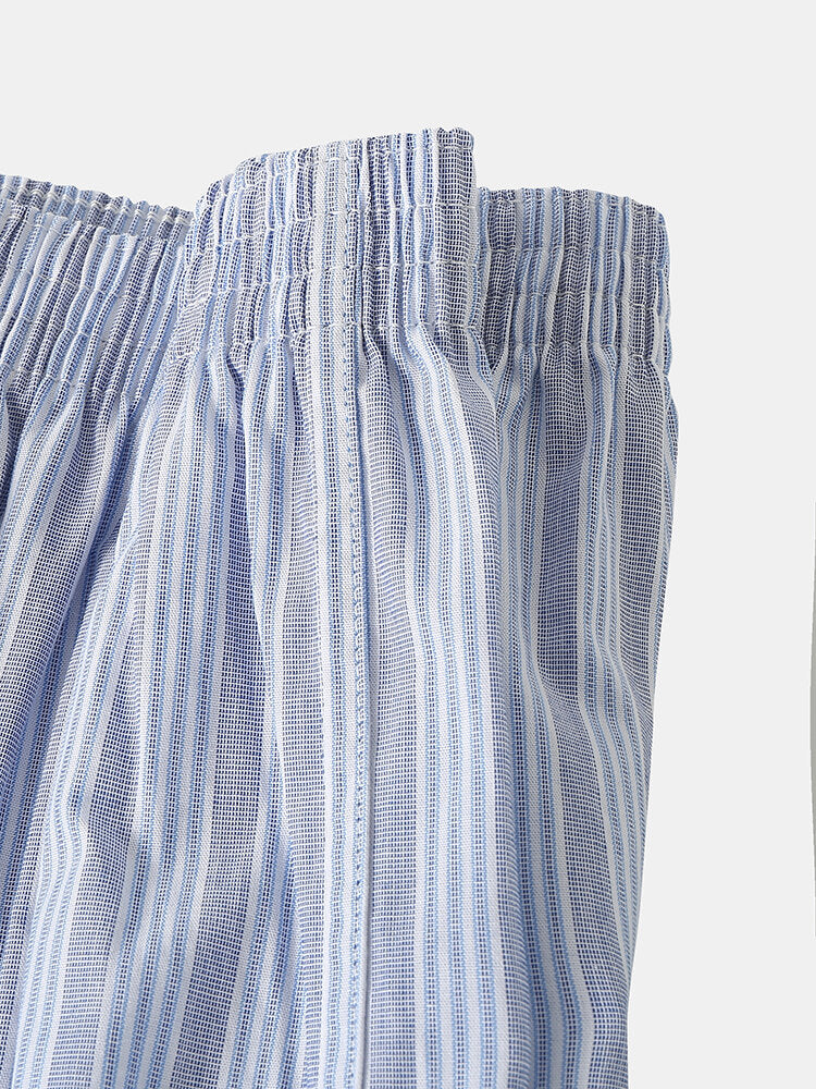 Mens 100% Cotton Colorful Striped Print Loose Fit Elastic Waist Breathable Home Boxers