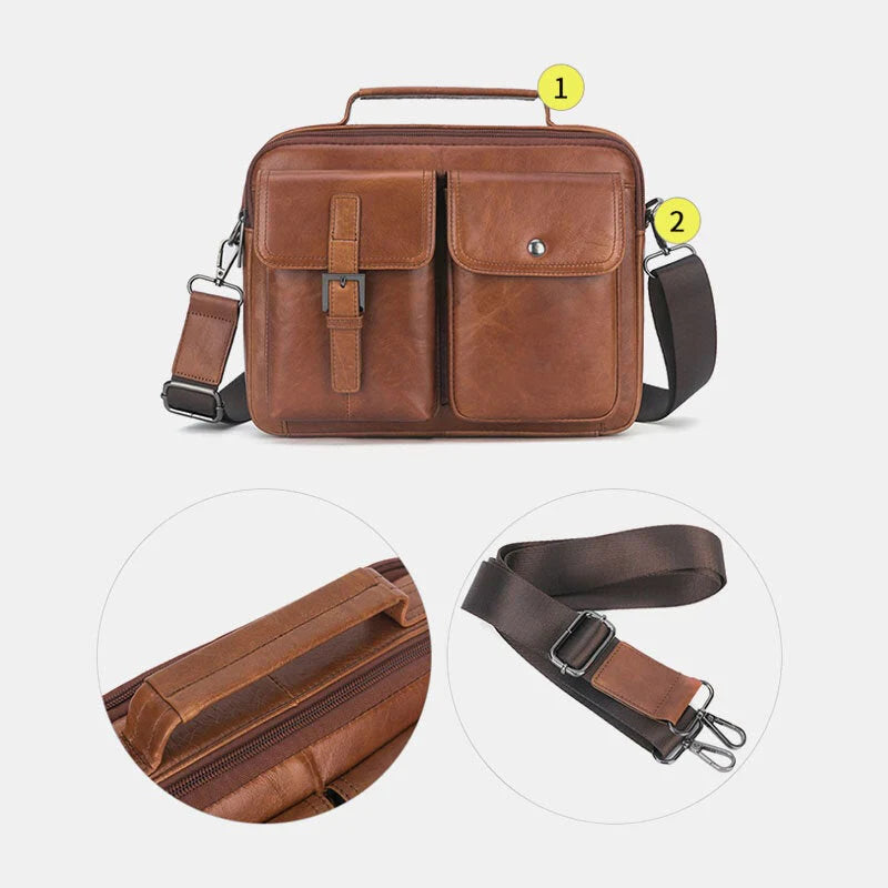 Men's Genuine Leather Multi-Function Retro Large Capacity Shoulder Crossbody Bag