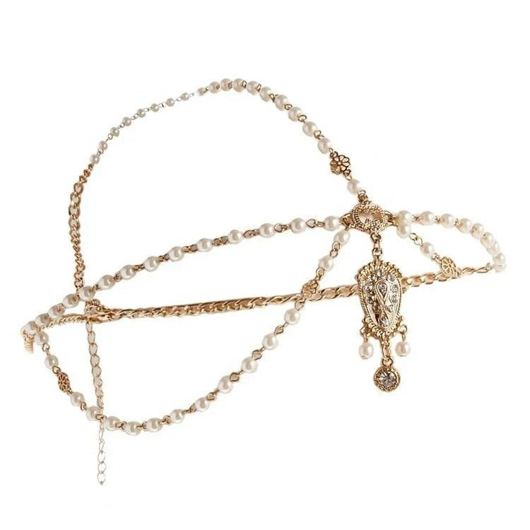 Hair Decoration Head Band White/Red Beaded Piece