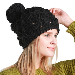 Womens Hand-Woven Knitted Beanie Hat Winter Hollow Out Slouchy Earmuffs Skullcap