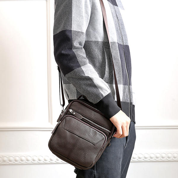 Vintage Genuine Leather Stitching Casual Crossbody Shoulder Bag For Men