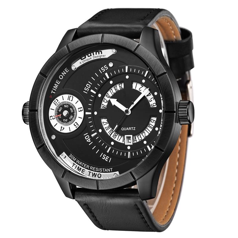 Unique Design Calendar Creative Watch Genuine Leather Strap Quartz Watches