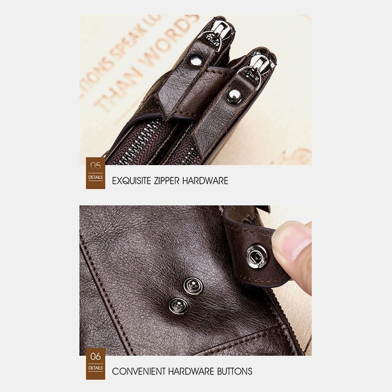 Men Genuine Leather Vinatge Anti-theft Zipper Coin Bag Wallet