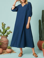 Casual Solid Color V-Neck Half Sleeve Maxi Dress