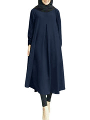 Solid Ruched Long Sleeve Casual Dress