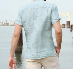 Mens Casual Shirts Short Sleeve V Neck Basic Blouse