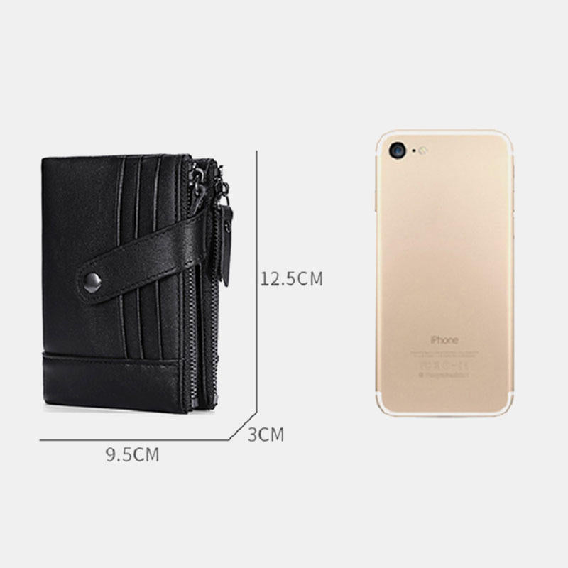 Men Genuine Leather Vintage RFID Blocking Zipper Coin Wallet