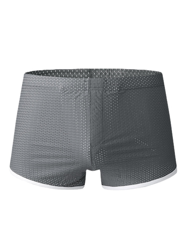 Mens Mesh Solid Color Breathable Thin Boyshorts Ice Silk Arrow Boxers Briefs