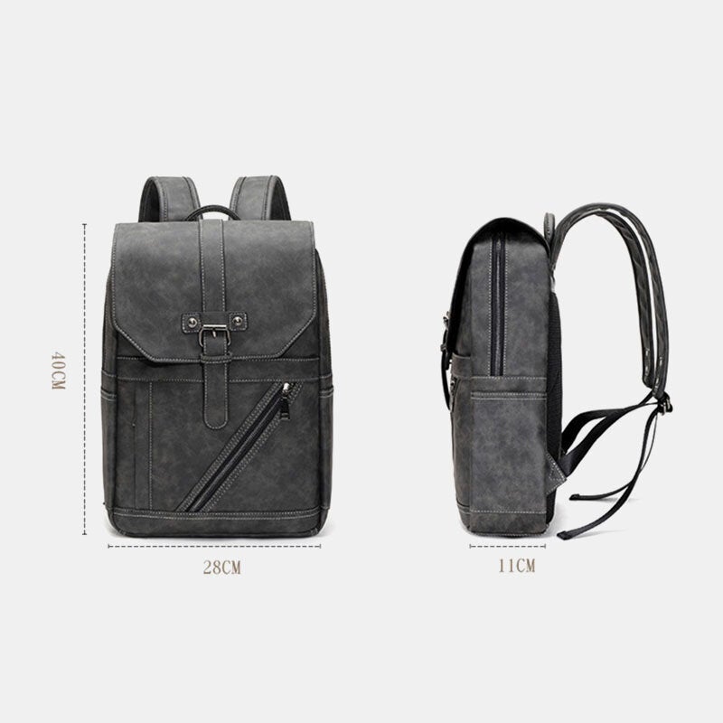 Men Multi-pocket Breathable PU Leather Backpack Vintage 14 Inch Laptop Bag Large Capacity Travel