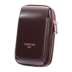 Men Genuine Leather Double Layer Large Capacity Waist Bag Retro Mini 6.5 Inch Phone Belt