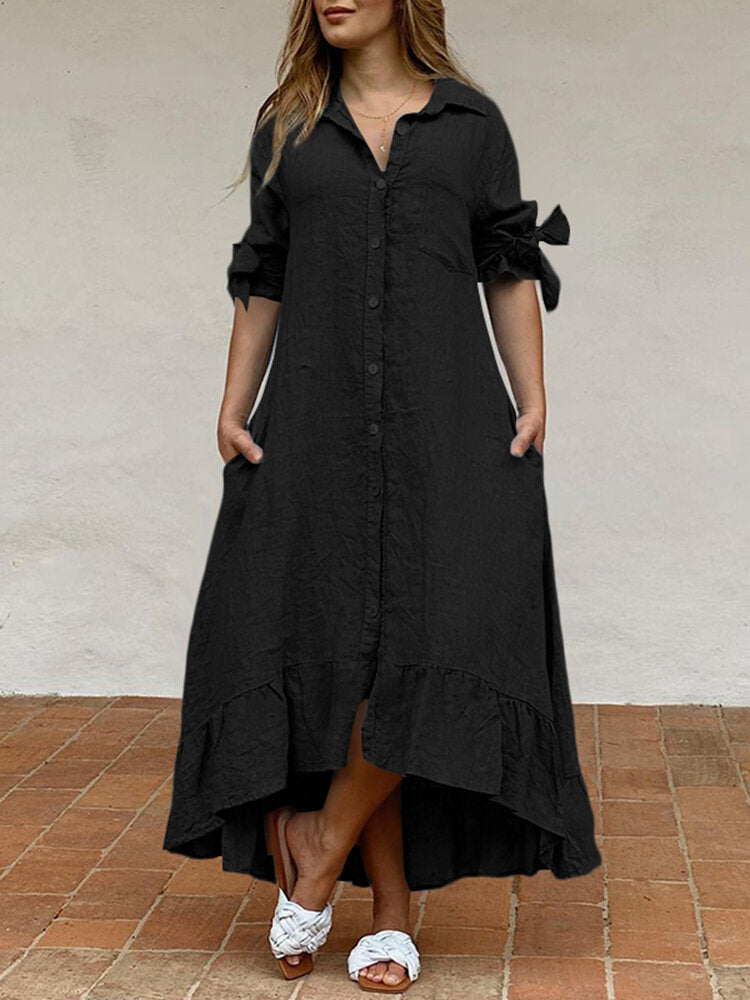 Solid Pleating Streetwear Loose Side Pocket  Dress