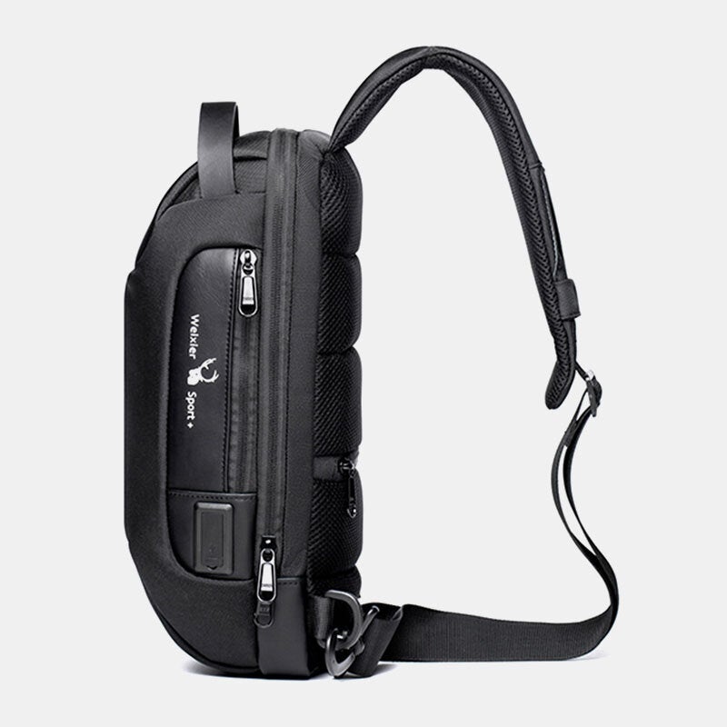 Men Oxford Password USB Charging Anti-theft Multi-Layers Waterproof Crossbody Bag Chest Bag Sling