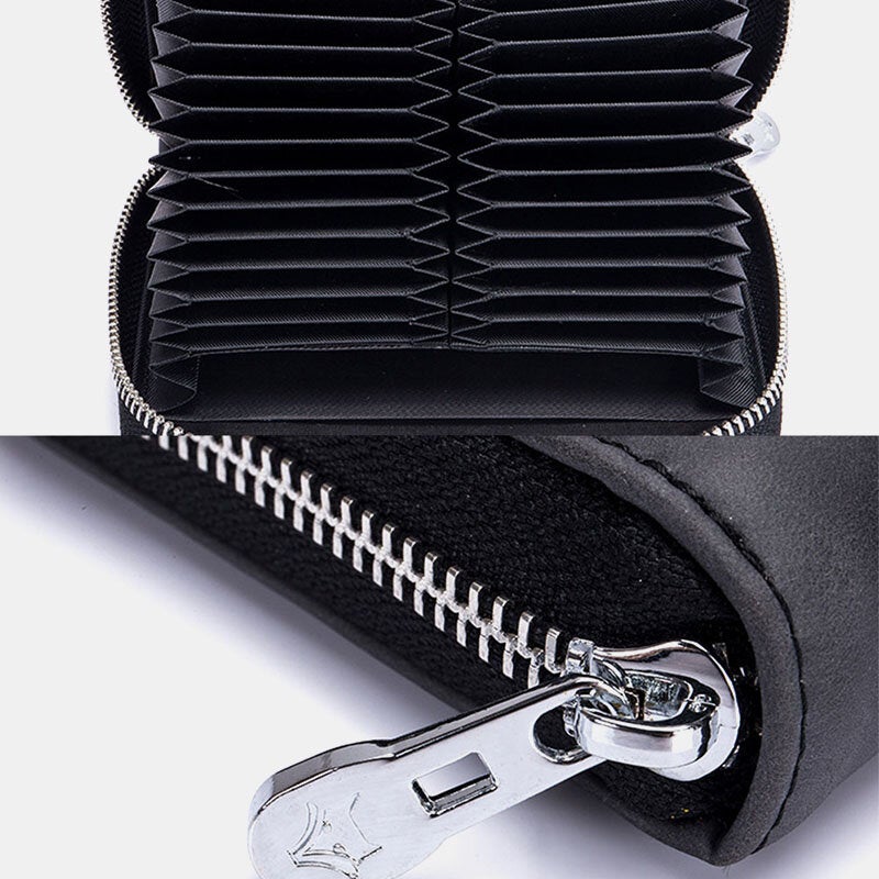 Men Women Anti-theft RFID Blocking Genuine Leather Zipper Card Holder Wallet Coin Bag