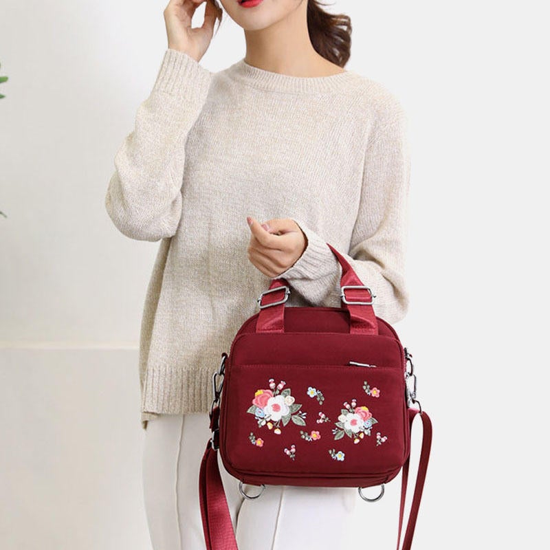 Women Light Weight Waterproof Flower Embroidered Crossbody Bag Shoulder Bag