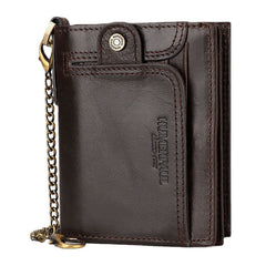 Men Genuine Leather RFID Anti-theft Zipper Multi-slot Card Holder Wallet With Chain