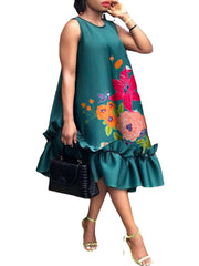 100%Polyester Summer Holiday Printing Loose Dress For Women