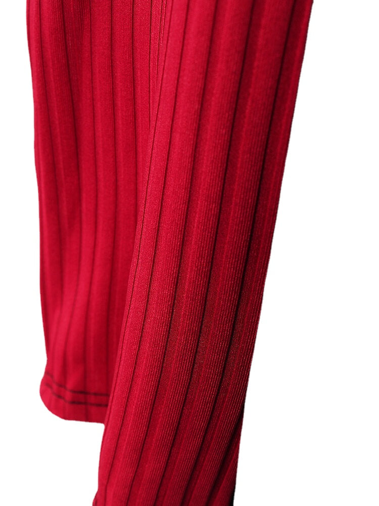 Women Ribbed Patchowork Half Zipper Front Long Sleeve Elegant Dress