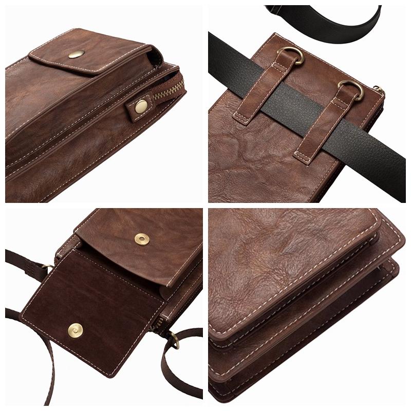 Vintage Casual Double Zipper 6 Inch Phone Bag Crossbody Bag Waist Bag For Men