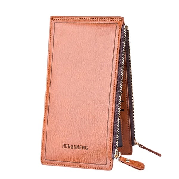 Women Faux Leather Leisure Double Zipper Long Wallet Multi-slots Card Holder Purse