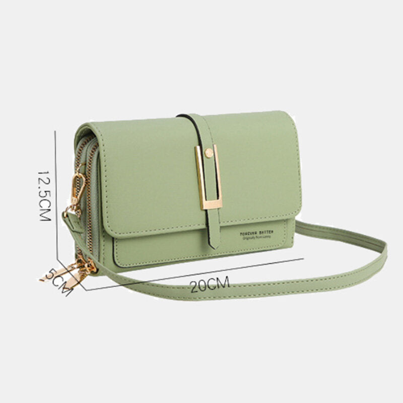 Women Faux Leather Double Layer Multifunction Phone Bag Crossbody Bag