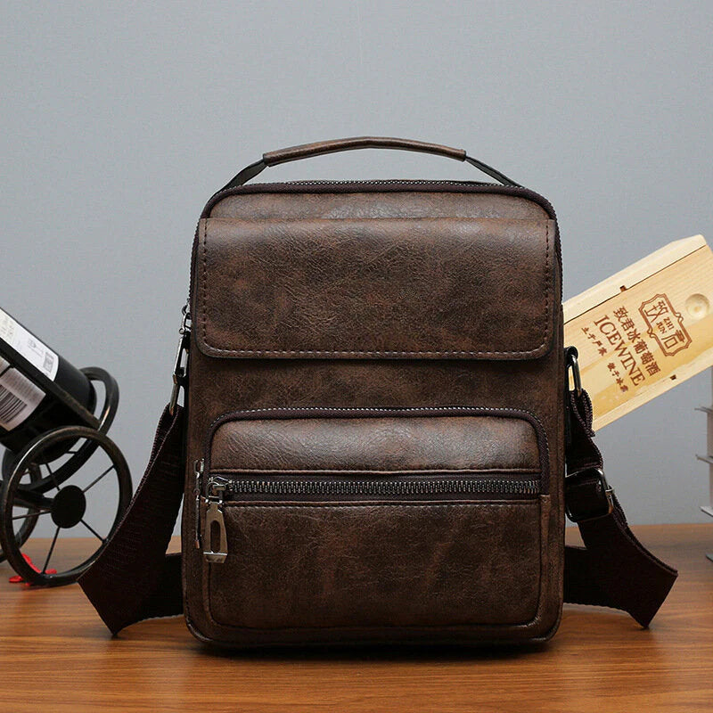 Men's PU Leather Anti-theft Multi-pocket Crossbody Messenger Bag