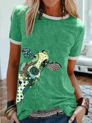 Cartoon Giraffe Animal Print Crew Neck Short Sleeve T-shirts