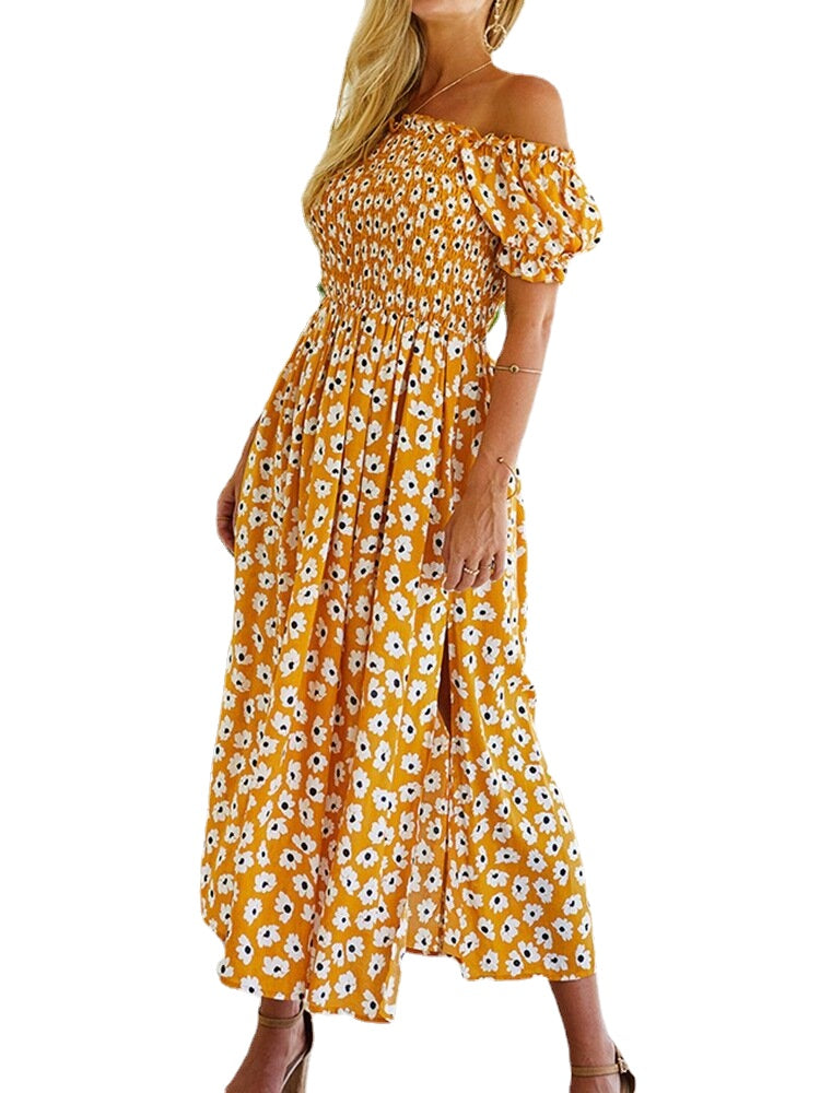 Floral Print Short Sleeve Slit Hem Dress For Women