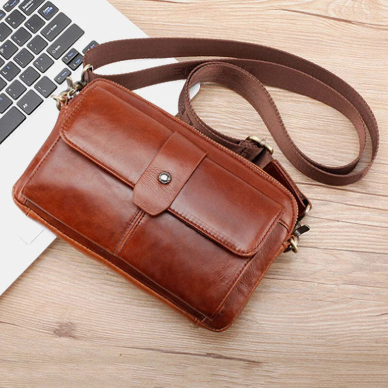 Men's Genuine Leather Retro Multi-Function Shoulder & Waist Bag