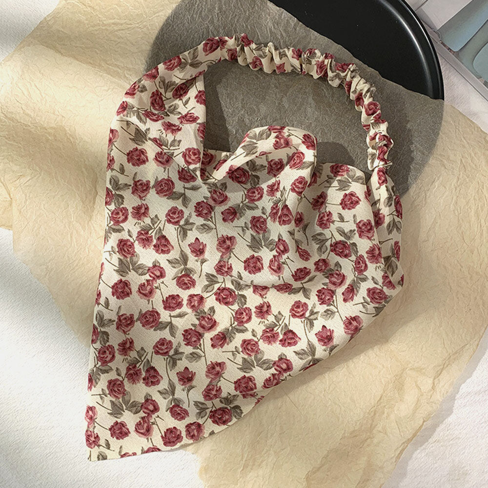 Women Chiffon Floral Pattern Elastic Square Scarf Fashion Triangle Scarf Headband Headscarf Headwear