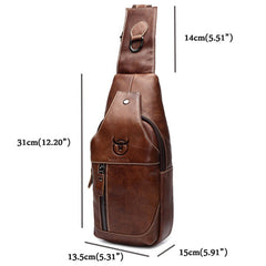 Men Genuine Leather Wear Resisting Textured Business Casual Brown Black Chest Bag Shoulder Crossbody