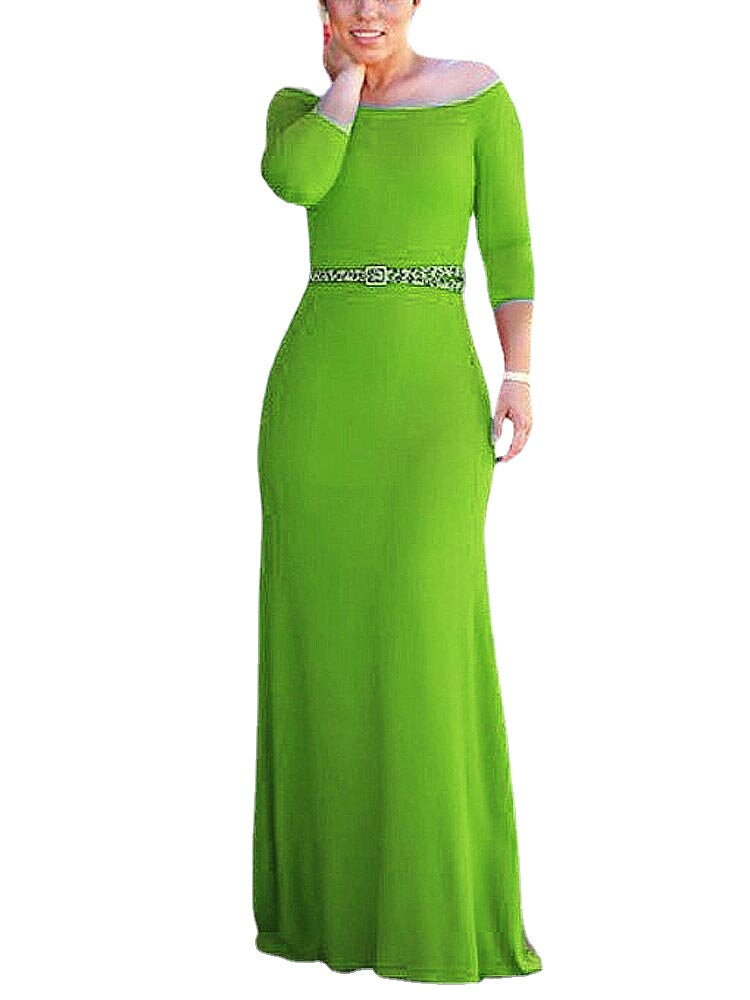 Elegant Solid Color Off Shoulder Slim Party Maxi Dress