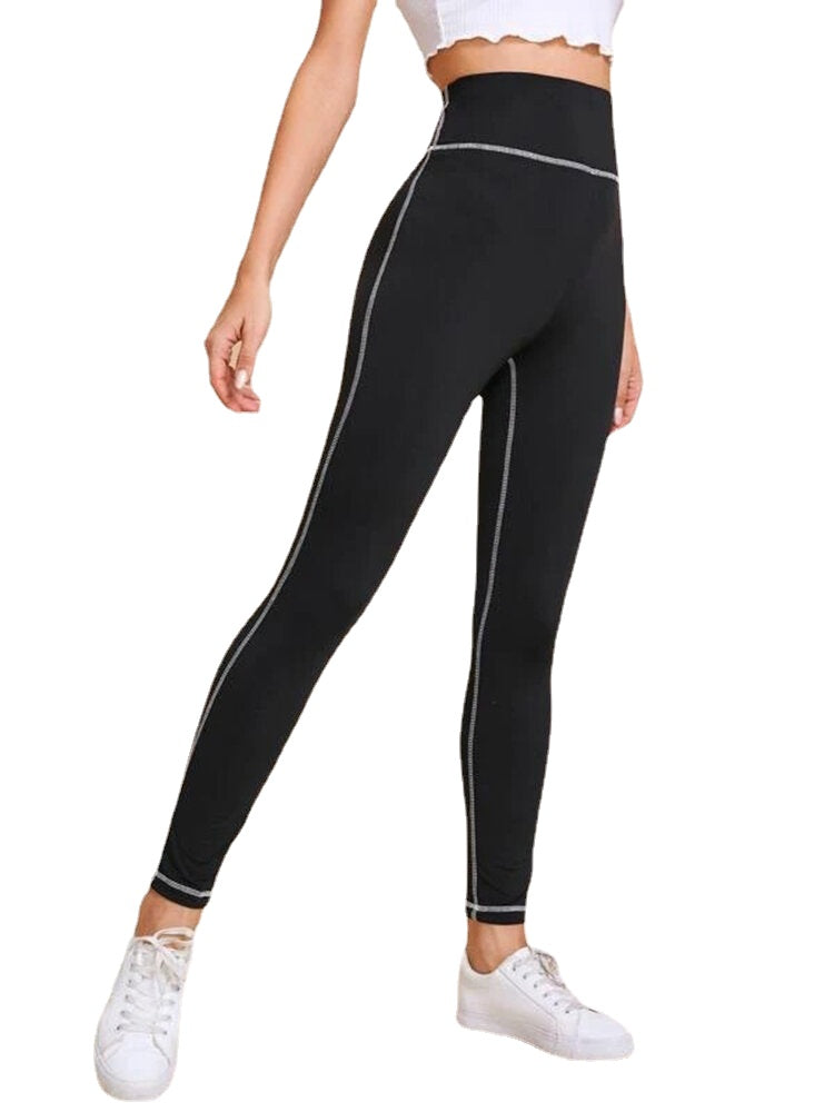 Women Solid Color High Waist TopstitchYoga Leggings