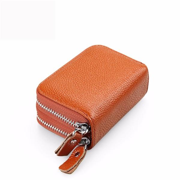 Women Men RFID Antimagnetic Genuine Leather Zipper Card Holder Purse Wallet