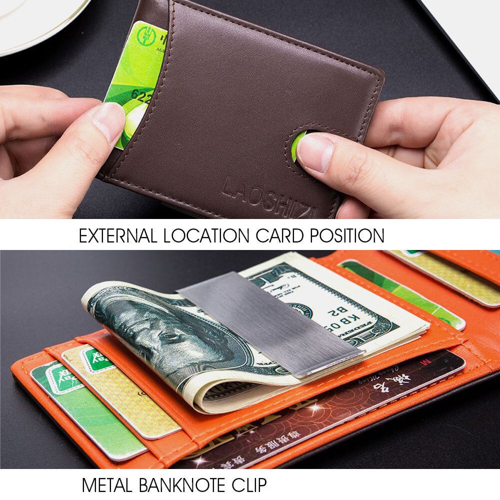 Men Bifold Leather Wallets RFID Anti-theft Brush Multi-Card Slot Card Holder Coin Purse Cowhide