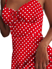 Women‘s Casual Sleeveless Polka Dot Spaghetti Strap Stylish Weekend Sexy Dress