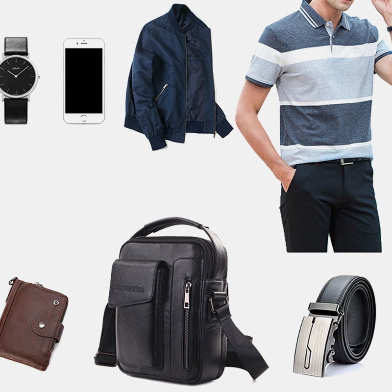 Men Vintage Genuine Leather Crossbody Bag Shoulder Business