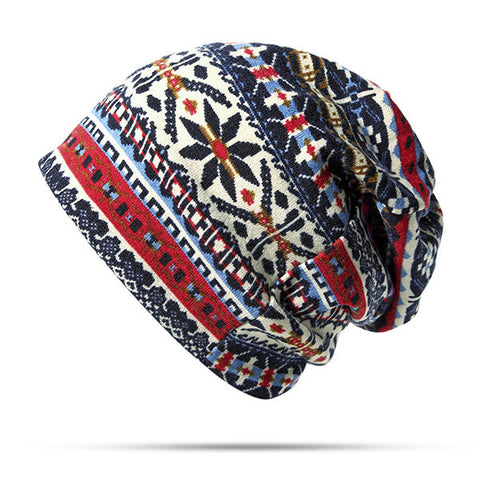 Women Cotton Ethnic Style Beanie Hat Warm Soft Dual Use Collars Scarf and Hat