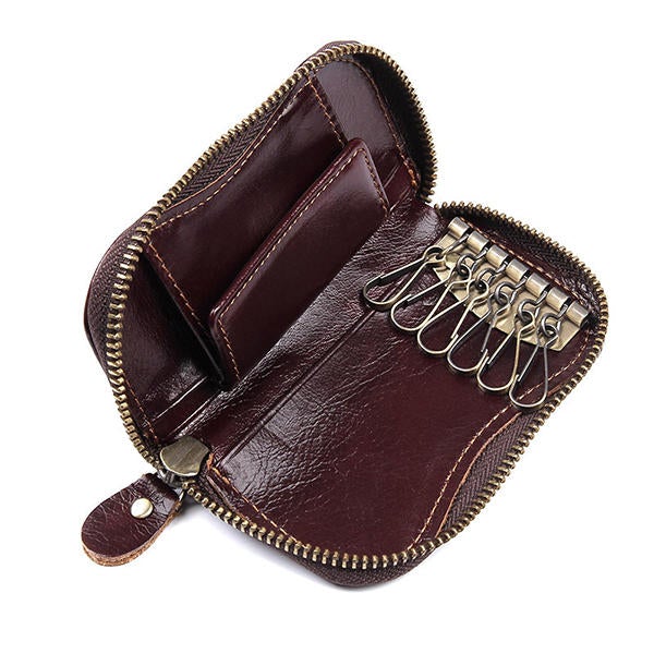 Men Oil Wax Genuine Leather 6 Key Holder Vintage Card Holder Coin Purse