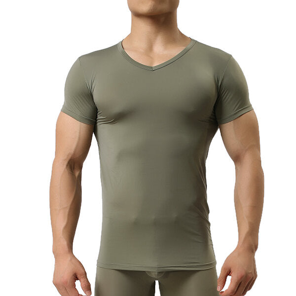 Men's Sports Primer Sexy Tops Pure Color Elastic Bodybuilding Comfortable Wear T-shirt