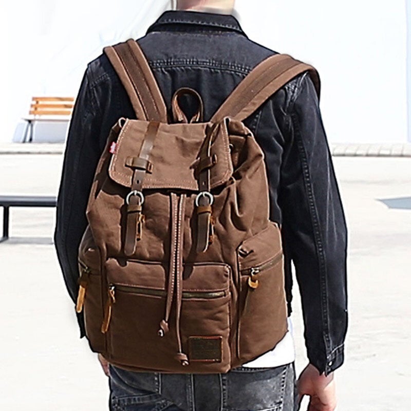 Men Vinatge Canvas Anti-theft Backpack Student Bag Travel