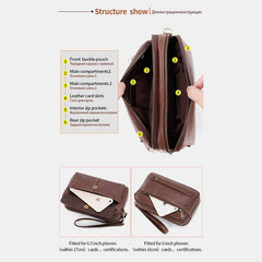 Men Vintage Genuine Leather Large Capacity Crossbody Bag Clutches