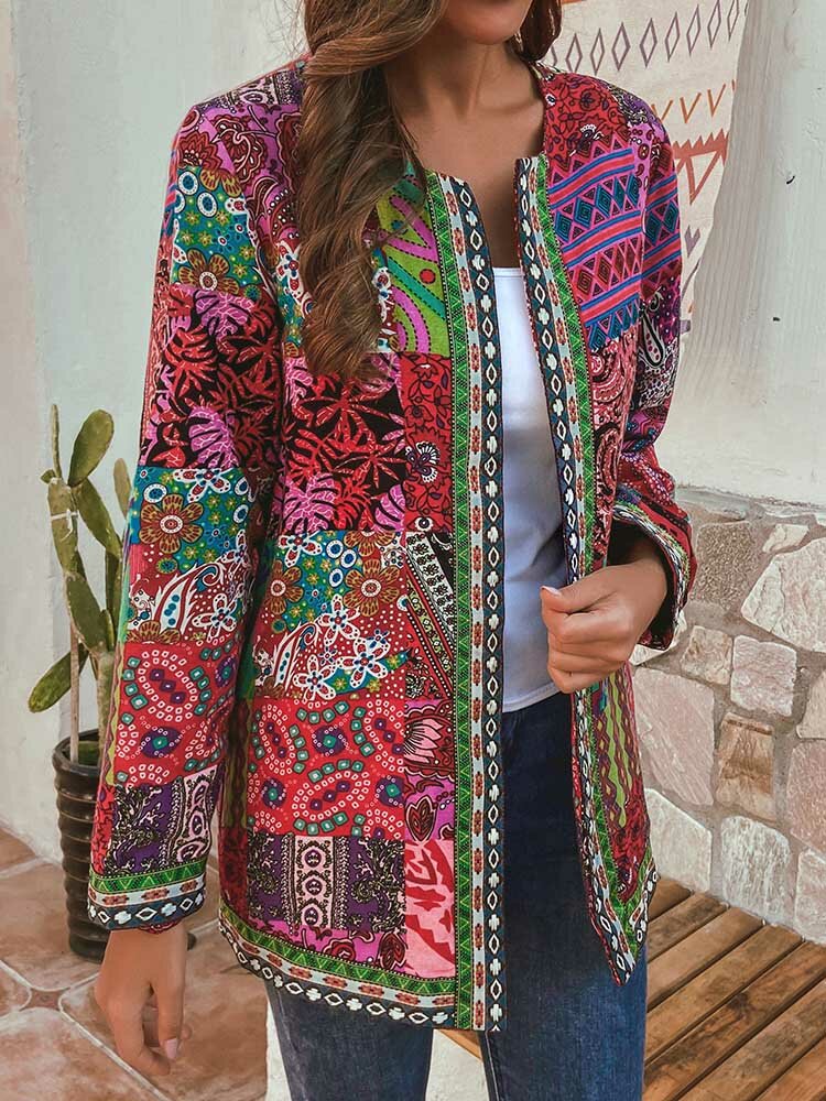 Ethnic Style Vintage Floral Printed Long Sleeve Coats For Women