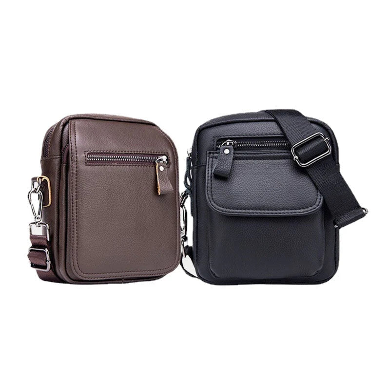 Men's Waterproof Genuine Leather Crossbody Bag with Multi-Layers