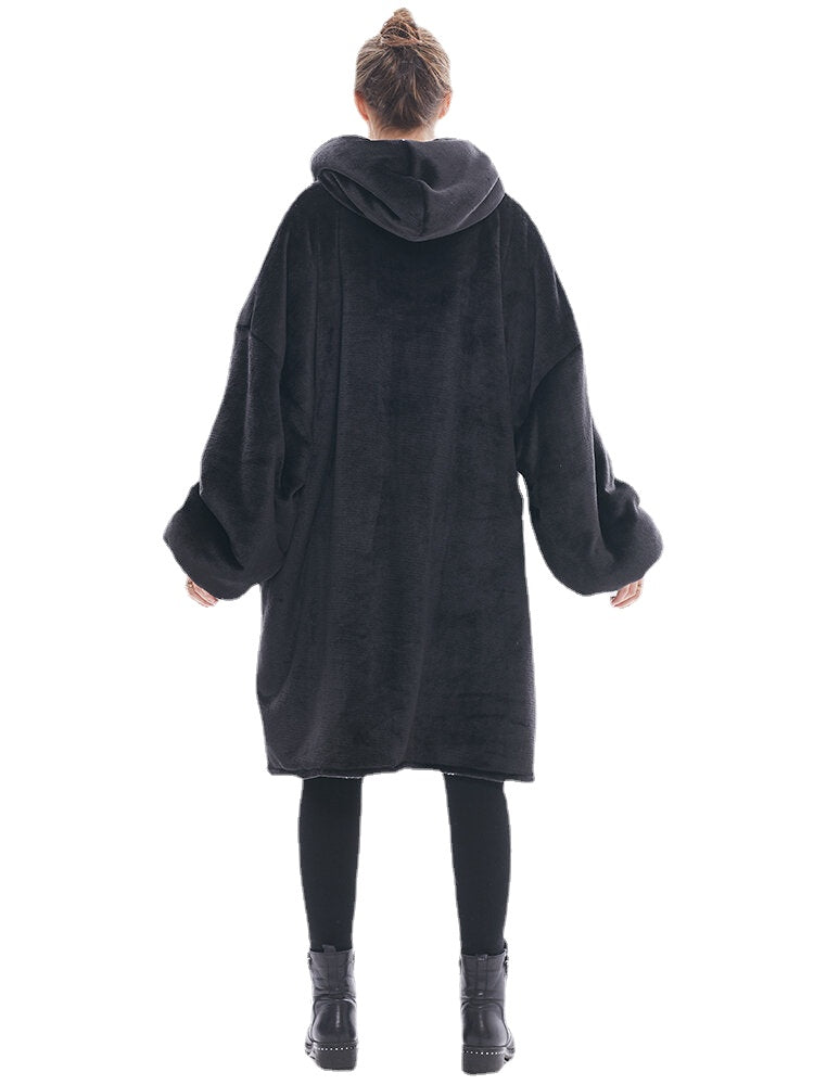 Women's Oversized Flannel Fleece Blanket Hoodie with Kangaroo Pocket